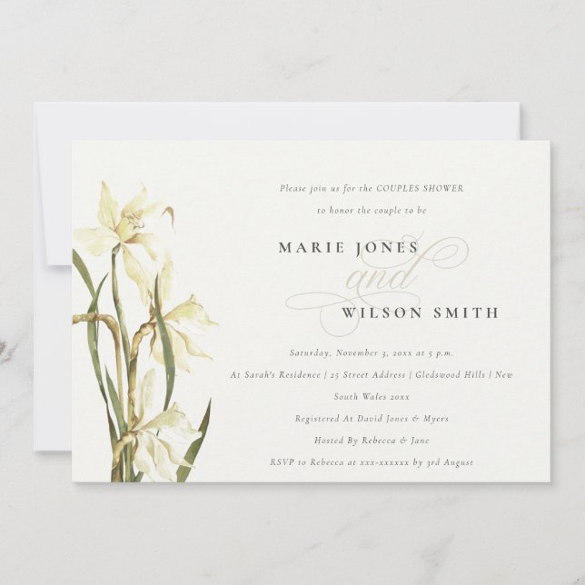 Élégant Blanc Daffodil Couples Invitation douche (Devant)