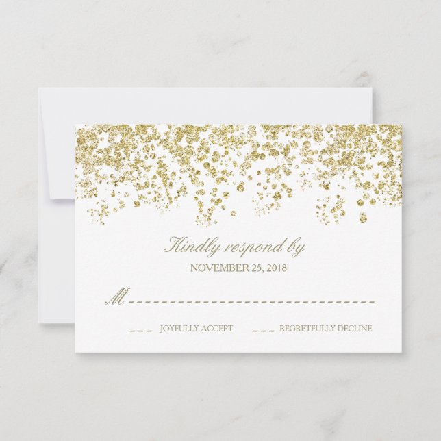 Elégant blanc et or Confetti Polka-Dots RSVP (Devant)