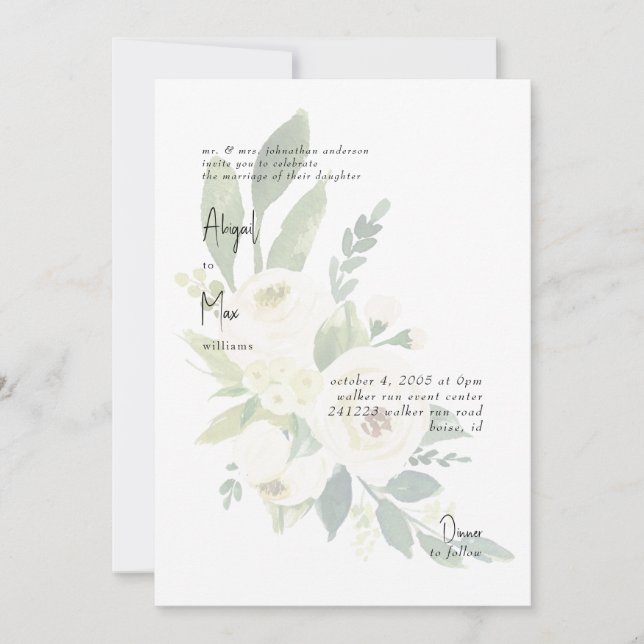 Elégant blanc Floral Faire-part de mariage moderne (Devant)