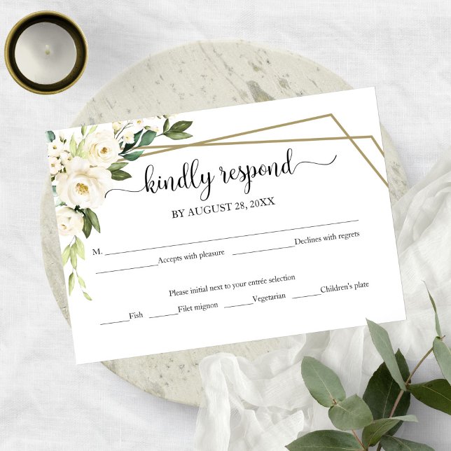 Elégant blanc floral géométrique mariage RSVP cart (Créateur téléchargé)