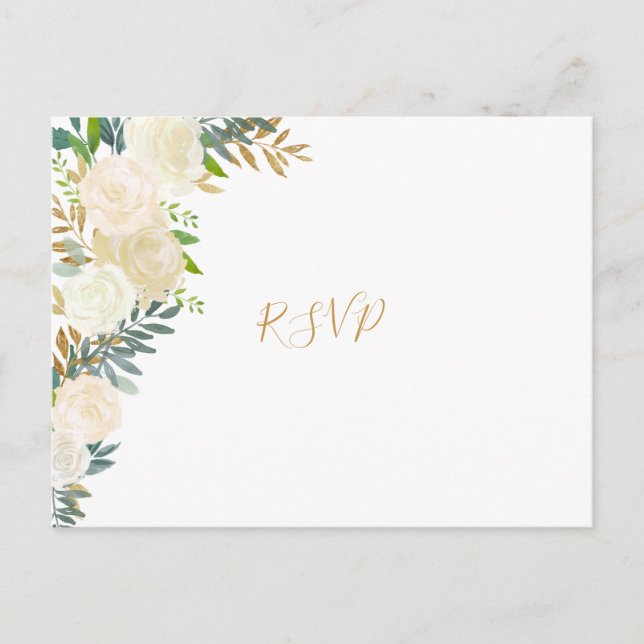 Elégant blanc floral or mariage rsvp carte réponse (Devant)