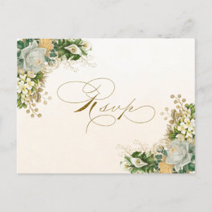Elégant Blanc Floral Or Mariage RSVP Invitation
