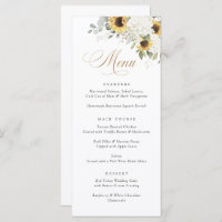 Elégant blanc Hydrangea Sunflowers Menu Mariage