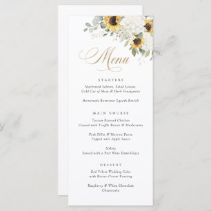 Elégant blanc Hydrangea Sunflowers Menu Mariage