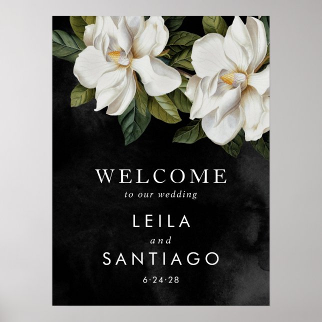 Élégant blanc Magnolia Mariage Welcome Poster (Devant)