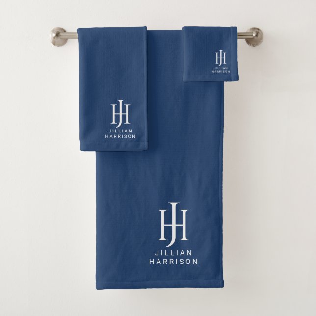 Elégant blanc Monogramme bleu marine (En situation)