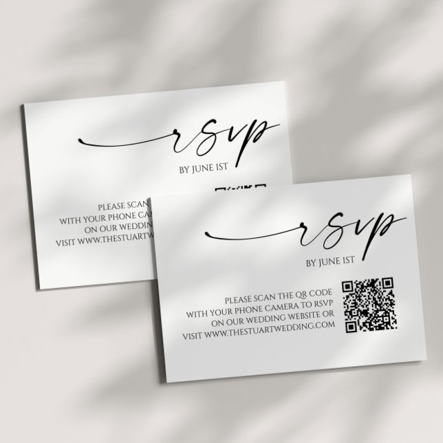 Elégant blanc noir QR Code Mariage carte RSVP (Créateur téléchargé)