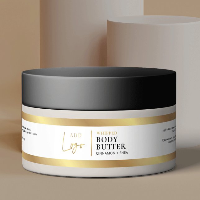 Elégant blanc & or 4 OZ 120ml Étiquette de pot cos (Elegant white and gold cosmetic container wrapper style label with space for ingredients & your logo)