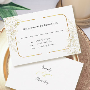 Elégant blanc or floral Script cadre bordure RSVP