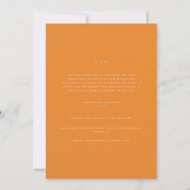 Élégant Blanc & Orange Enregistrer La Carte Date (Dos)