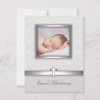 Elégant blanc photo Christening Invitations