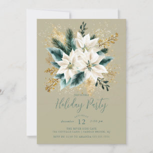 Élégant Blanc Poinsettia Invitation de fête de vac