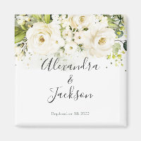 Élégant blanc Rose & or Cursive Mariage Magnet