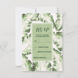 Élégant blanc vert Feuilles tropicaux Réponse RSVP