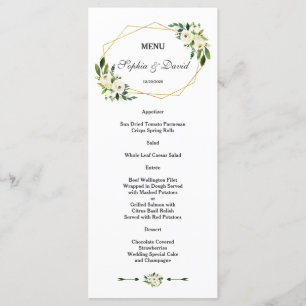 Elégant blanc vert Floral Gold Frame Mariage Menu