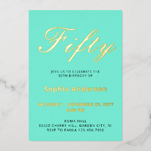 Elégant bleu 50e anniversaire Foil Invitation