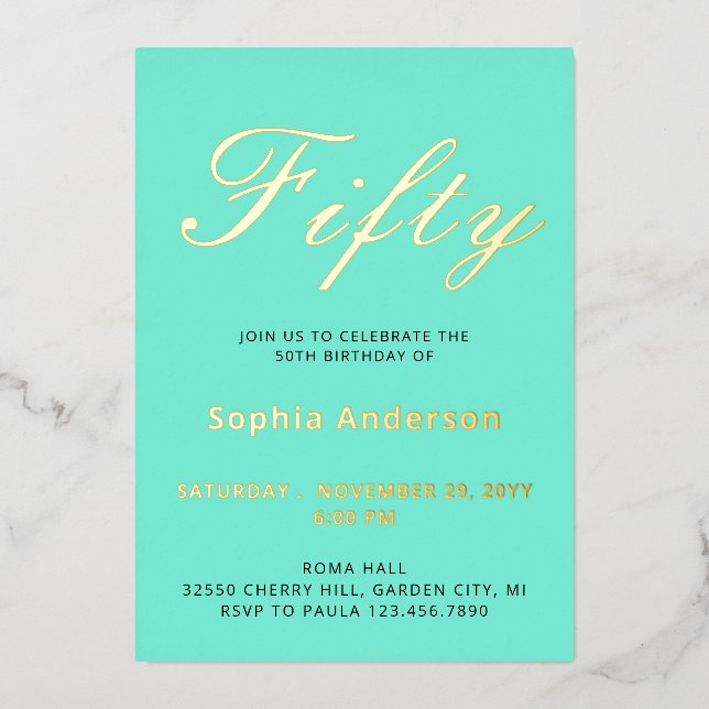 Elégant bleu 50e anniversaire Foil Invitation (Recto)