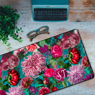 Elégant bleu aqua Vintage monogramme floral