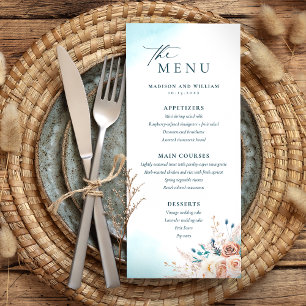 Elégant bleu aquarelle Floral Beach Menu Mariage