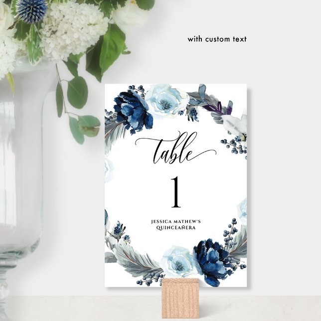 Elégant bleu aquarelle Floral Numéro de table (Créateur téléchargé)