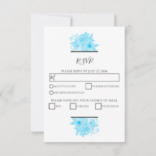 Elégant bleu aquarelle Floral Wedal Cartes RSVP