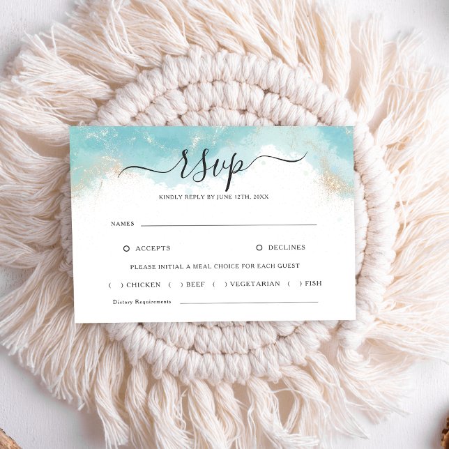 Elégant bleu Aquarelle Or Mariage Carte RSVP (Créateur téléchargé)