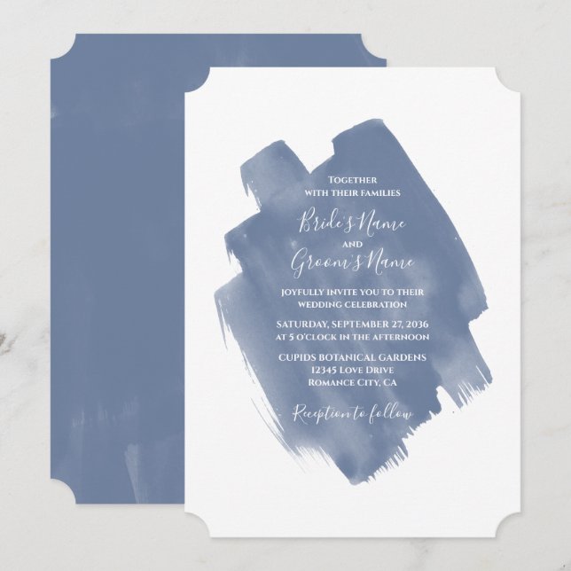 Elégant bleu azur Aquarelle Mariage Invitations (Devant / Derrière)
