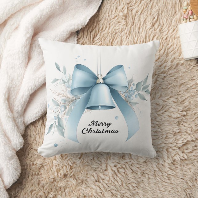 Élégant Bleu Bell "Joyeux Noël" Jouer Oreiller (Couverture)