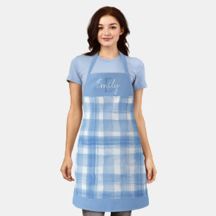 Elégant Bleu Bleu Blanc Plaid Tablier de Noël