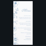 Elégant bleu bleu bleu floral Mariage plat menu<br><div class="desc">Menu mariage bleu floral poussiéreux.</div>