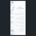 Elégant bleu bleu bleu floral Mariage plat menu<br><div class="desc">Menu mariage bleu floral poussiéreux.</div>