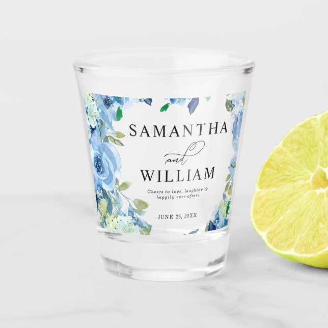 Elégant bleu bleu bleu floral mariage verre de tir (Devant)