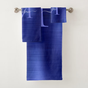 Élégant Bleu Classique Brossé Monogramme Métal Scr