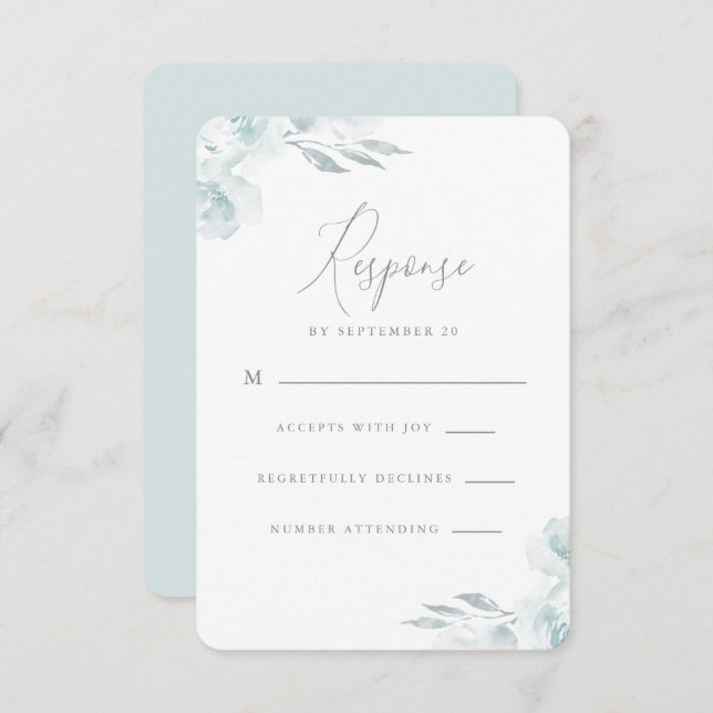Elégant bleu Dusty Aquarelle Floral Mariage Rsvp (Devant / Derrière)