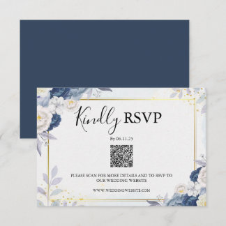 Elégant bleu Dusty et or Floral Rsvp Qr Code