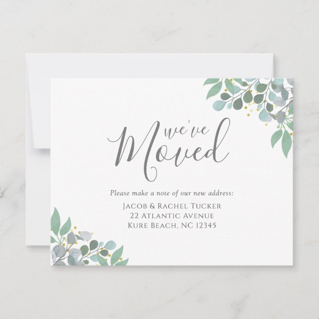 Elégant bleu Dusty Eucalyptus Moving Faire-part (Devant)