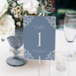 Elégant bleu Dusty Mariage Numéro de table Cartes<br><div class="desc">Elégant Mariage bleu Dusty Numéros de table : Utilisez ces numéros de table vintages et classiques à votre réception de mariage ou événement. Ce design comprend le mot "Table" dans une calligraphie élégante avec un design orné de coins vintages pour un look luxueux. Il est mis en bleu poussiéreux /...</div>