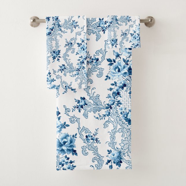 Elégant bleu et blanc Rococo Floral (En situation)