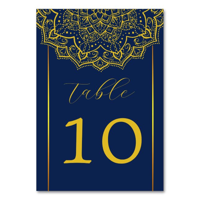 Elégant bleu et or Mandala Mariage Numéro de table (Par défaut)