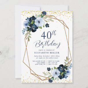 élégant bleu floral 60e anniversaire invitation