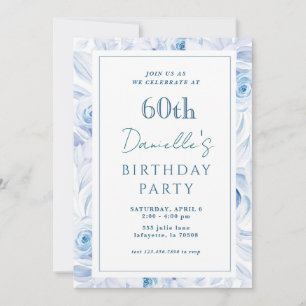 Elégant bleu floral 60e anniversaire Invitations