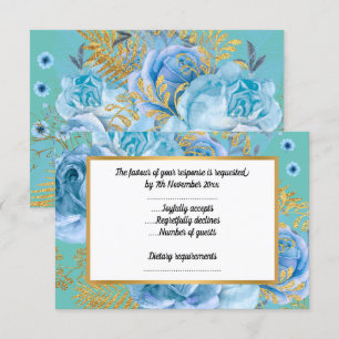 ÉLÉGANT BLEU FLORAL AQUA OR TOUTES OCCASIONS RSVP