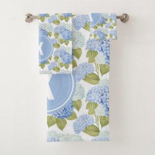 Élégant bleu Hydrangea Fleurs Motif Monogramme