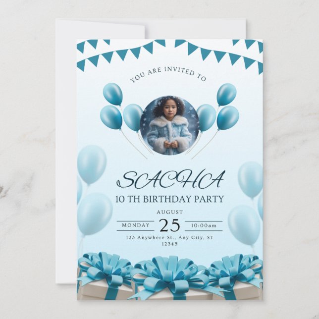 Elégant Bleu Invitation Anniversaire | Design mode (Devant)