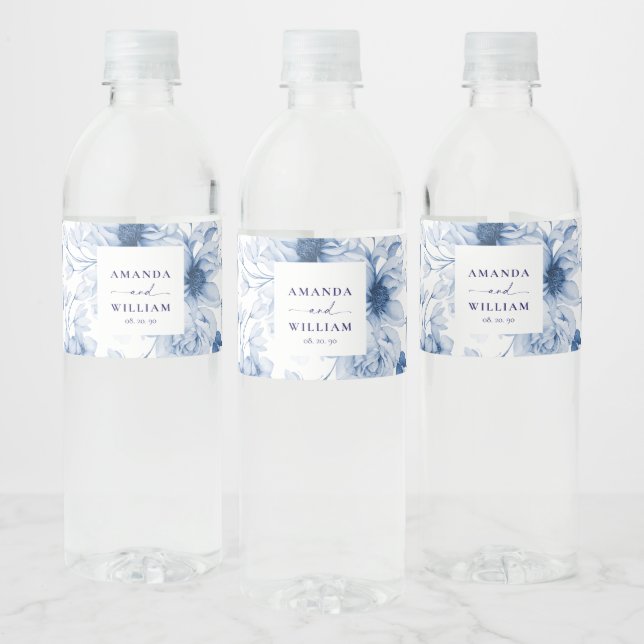 Elégant bleu Mariage bouteille d'eau Étiquettes (Bouteilles)