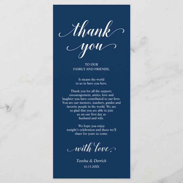 Elégant bleu marine, Carte de remerciements de rég (Devant)