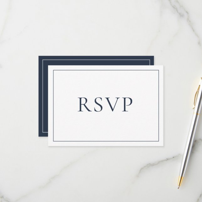 Élégant bleu marine Classic Script RSVP (Devant/Arrière en situation)