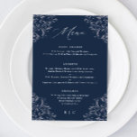 Elégant bleu marine Classic Vintage Wedding Menu<br><div class="desc">Elegant Marine Blue Mariage Menu : Ce menu de luxe mariage est parfait pour un élégant mariage bleu marine classique. Il dispose d'une vintage bordure ornée avec une calligraphie moderne et élégante. Voir tous les produits mariages bleu foncé correspondants ci-dessous.</div>