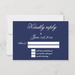 Elégant bleu marine minimaliste mariage carte RSVP