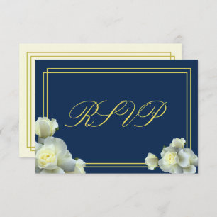 Elégant bleu marine Roses blanches Carte RSVP mini